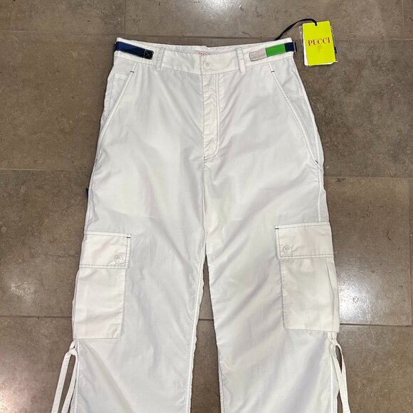 Emilio Pucci Silk Iride-Print Straight-Leg Cargo Straight Trousers (White Multi) - Picture 10 of 16